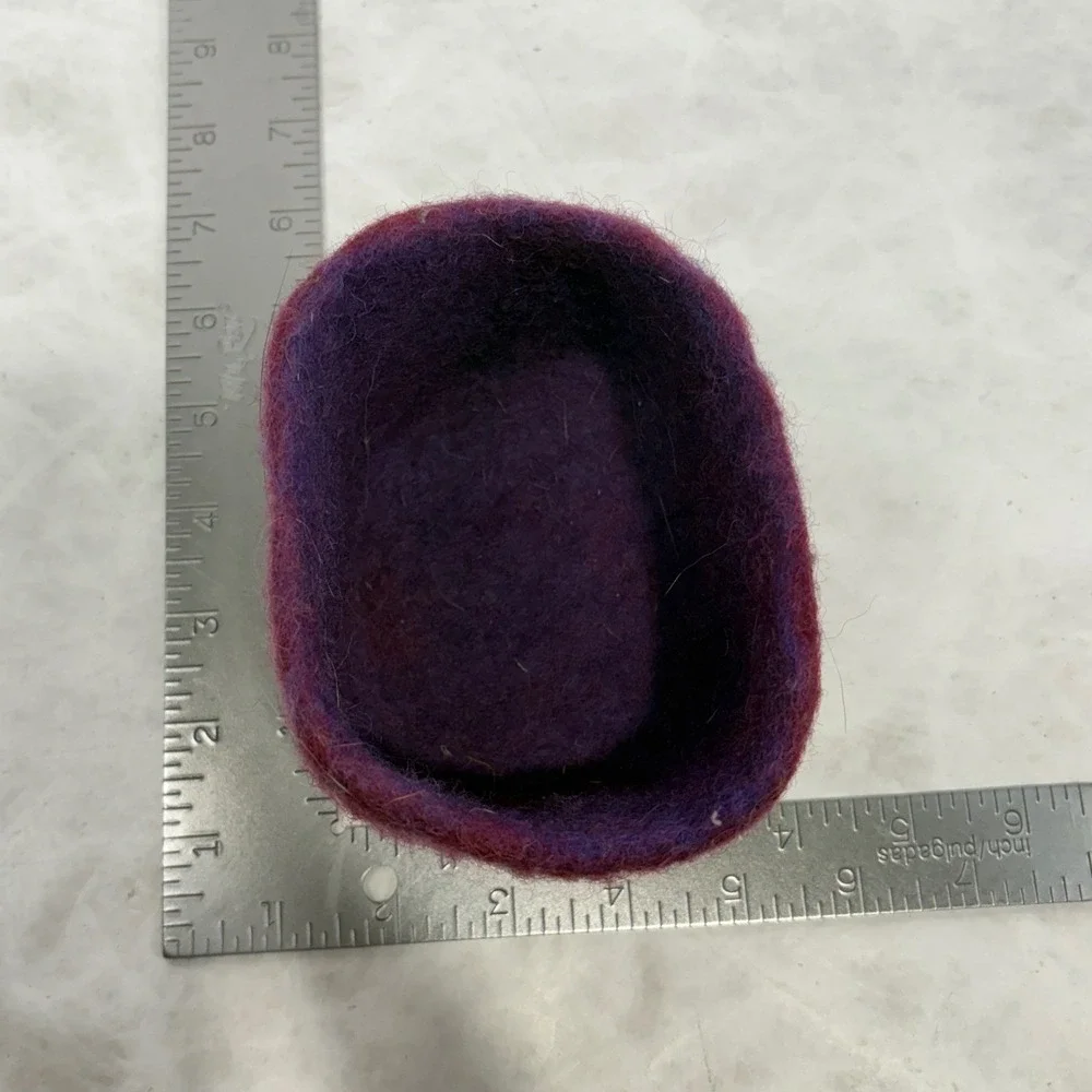 Handmade Felted Wool Embroidered Bowls Purple Boho Trinket Dish Lot of 2 7/31